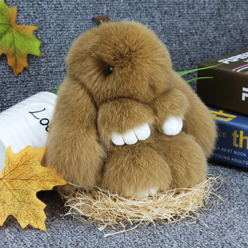 Cute Plush Bunny Keychain Women Fur Pom Pom