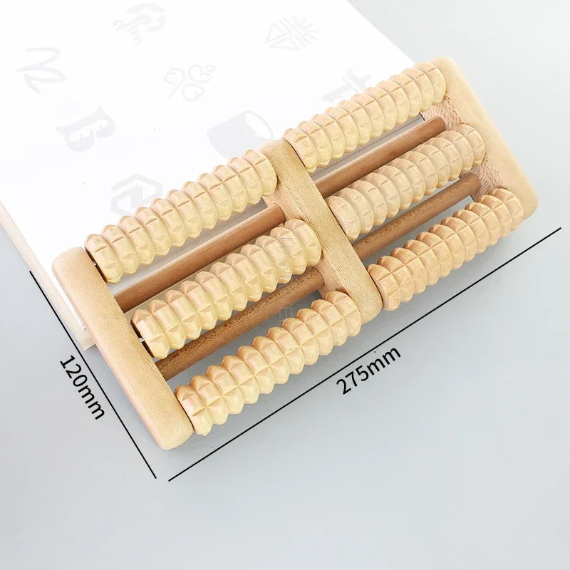 Wooden Foot Massage Roller Big Five-row Wooden Foot