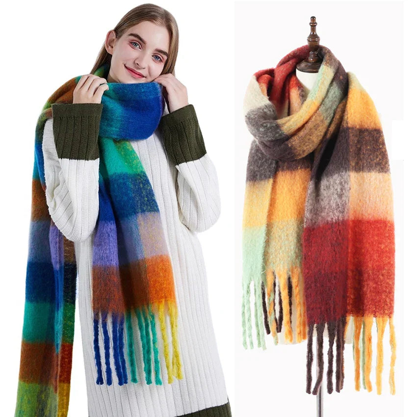 Luxury Brand Women Plaid Scarf Winter Warm Pashmina