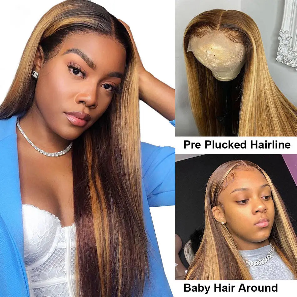 Glueless 13X4 Highlight Wig Straight Lace Front Human