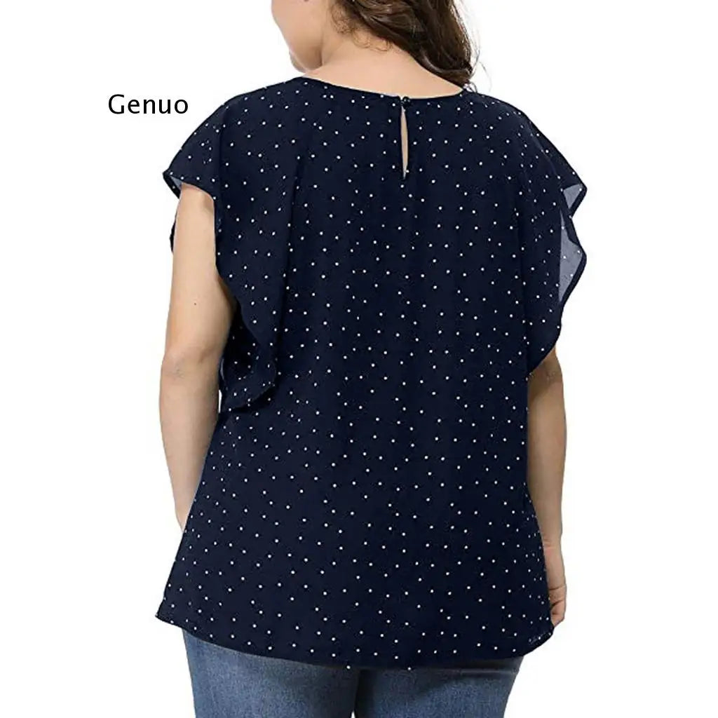 Womens Summer Plus Size Blouses Ruffle Sleeve Shirt