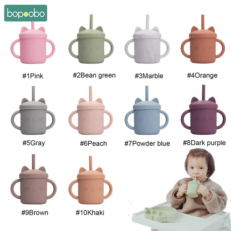 Bopoobo Baby Feeding Straw Cup Baby Cartoon Cat
