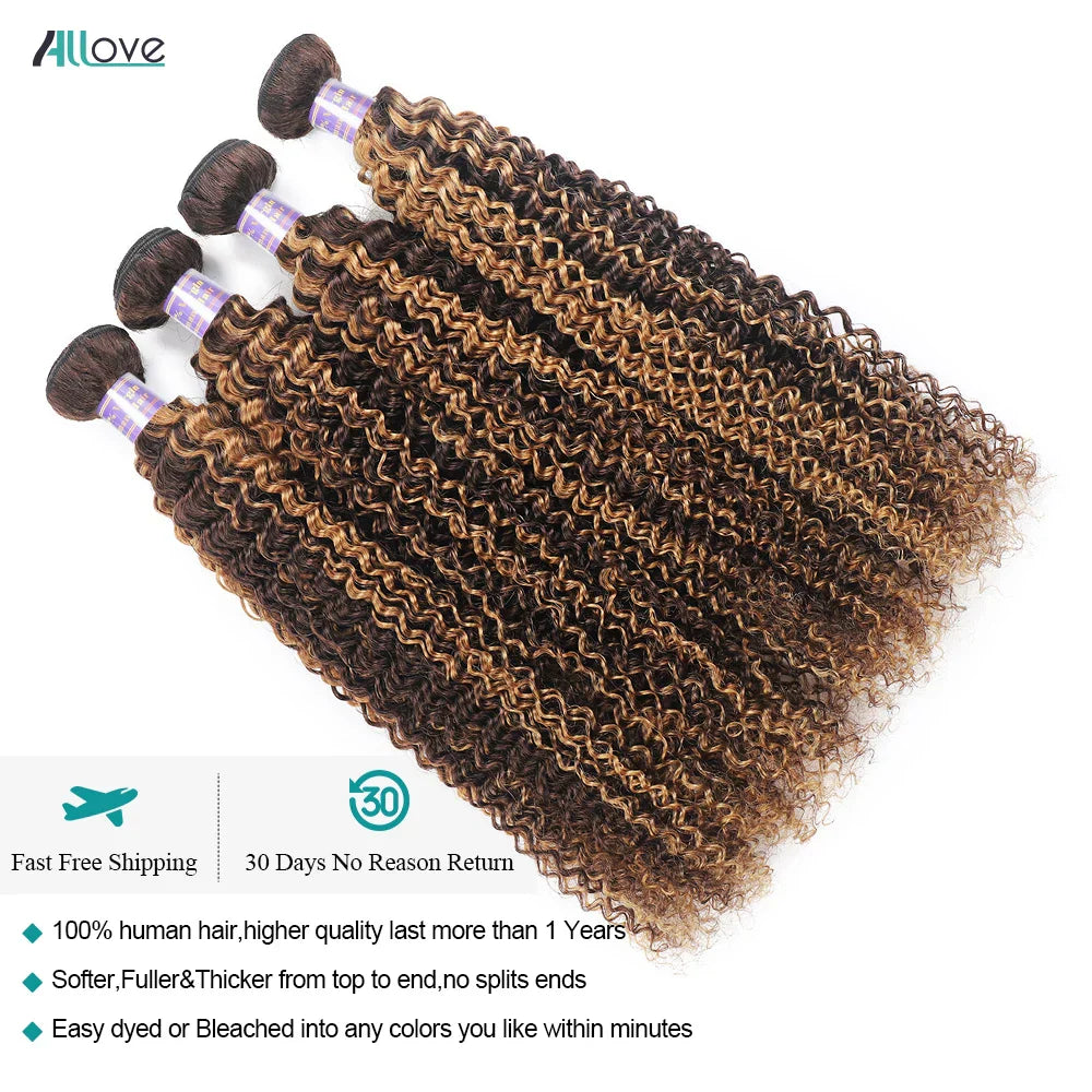 P4/27 Highlight Curly Hair Bundles With Closure 4x4