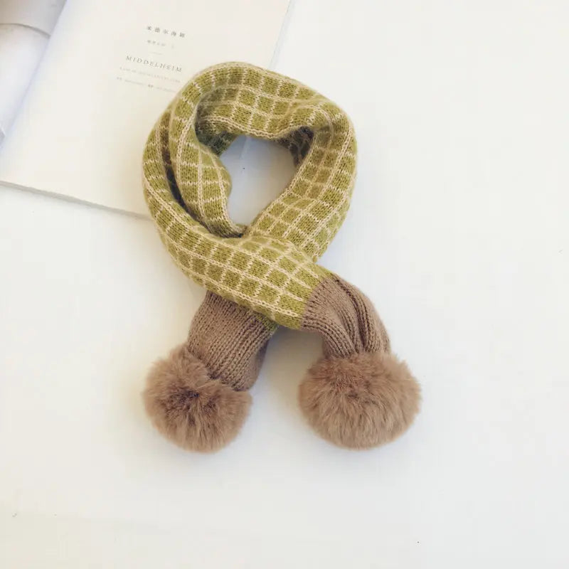 New Winter Children Plaid Knitted Scarves Korean Style
