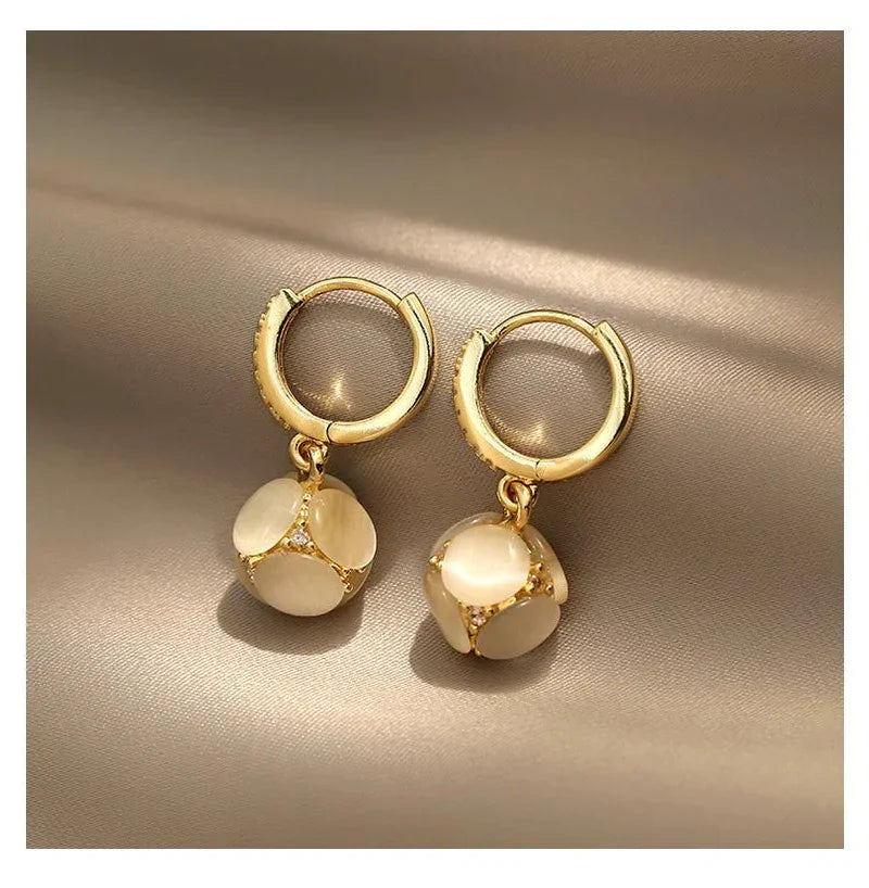 18k Gold jewelry Elegant Opal Stud Earrings For