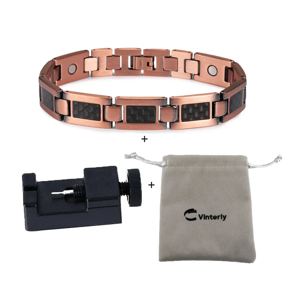 Magnetic Copper Bracelet Men's Black Carbon Fibre Health