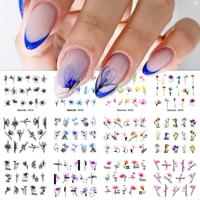 12 Designs Nail Stickers Set Mixed Floral Geometric