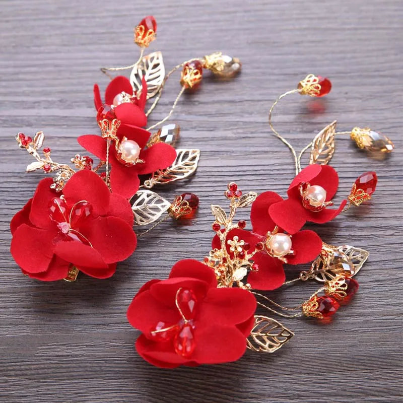New Fashion Chinese Red Flower Simulated Pearl Crystal