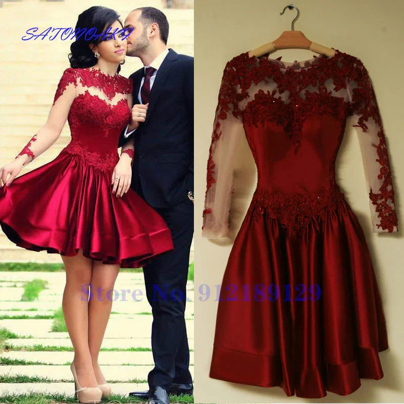 Burgundy 2024 Homecoming Dress ALine High Collar Long