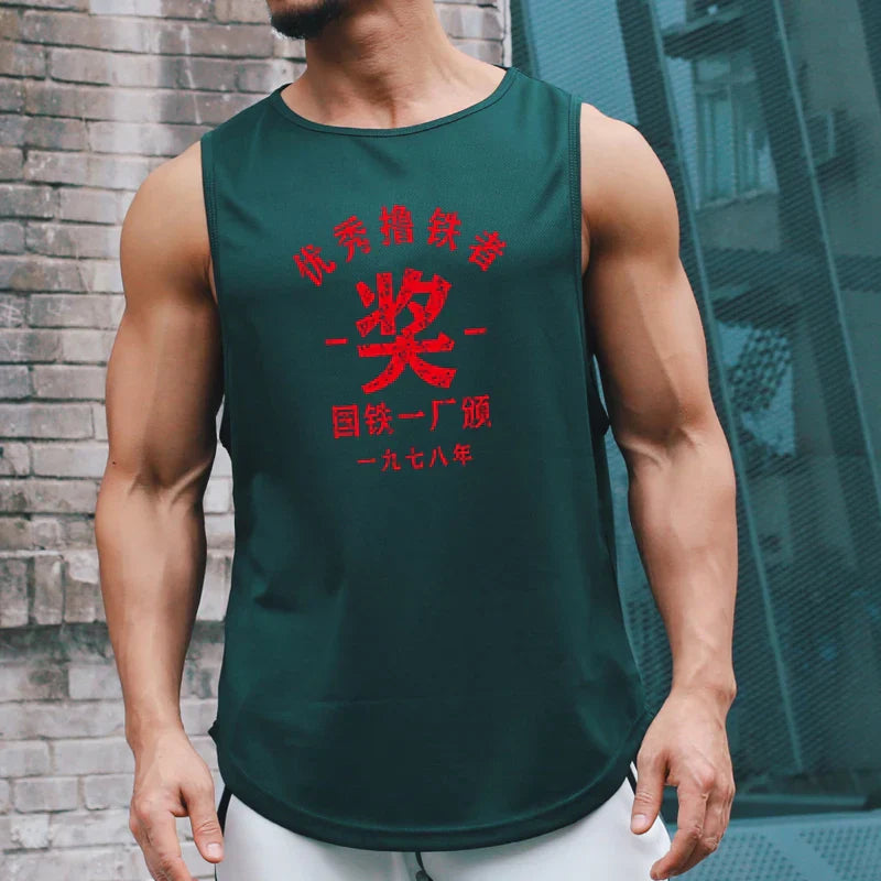 Mens Workout Bodybuilding Mesh Casual Tank Top Fitness