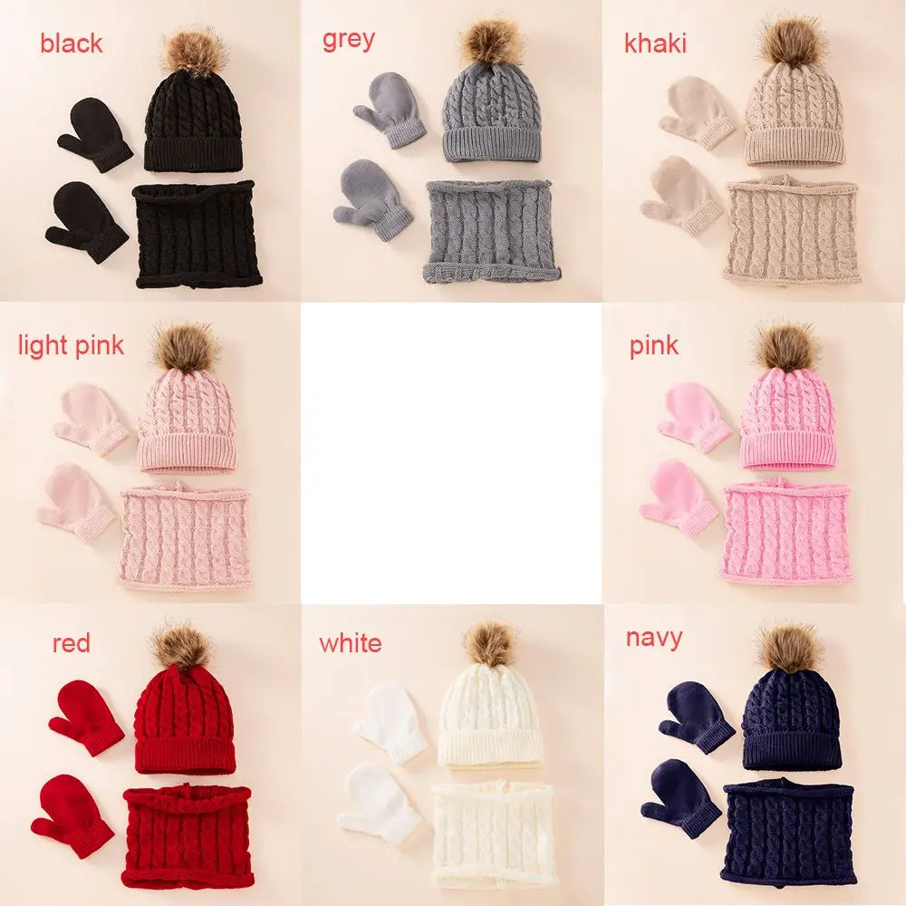 3pcs/set Kids Winter Hat Scarf Mittens Set Toddler