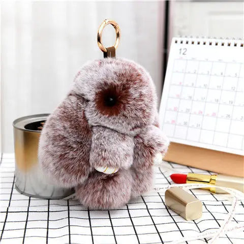Cute Plush Bunny Keychain Women Fur Pom Pom