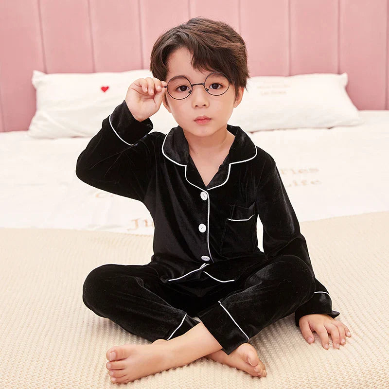 Autumn Winter Children Velour Pajamas Set Teen Warm