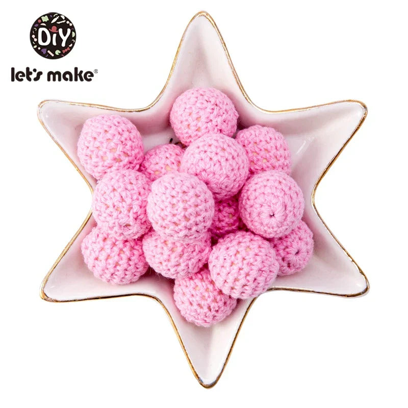 Let's Make 100Pcs Crochet Beaded Wood Teether 16mm
