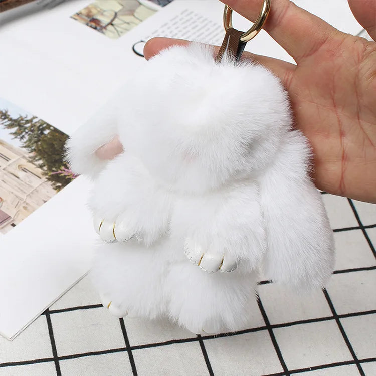 Cute Plush Bunny Keychain Women Fur Pom Pom