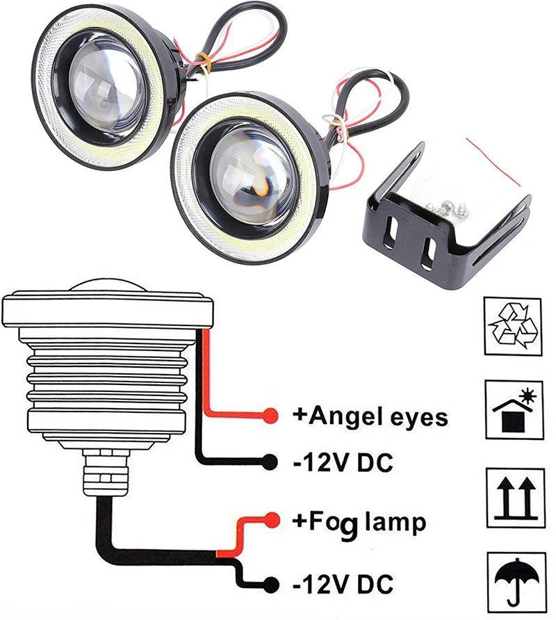 2pcs 3.0" COB LED Angel Eyes Fog Lamp 12V Universal