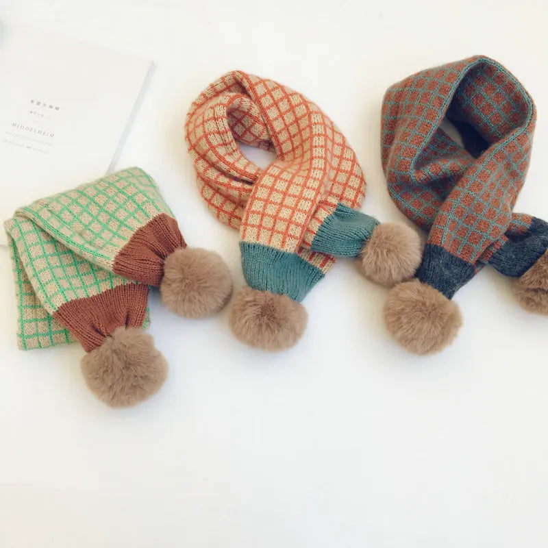 New Winter Children Plaid Knitted Scarves Korean Style