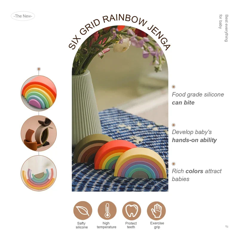 Montessori 3D Puzzle Toys Silicone Stacking Rainbow Toy