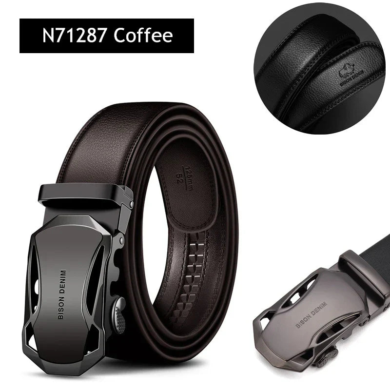 BISON DENIM Men's Belt Cow Leather Belts Brand
