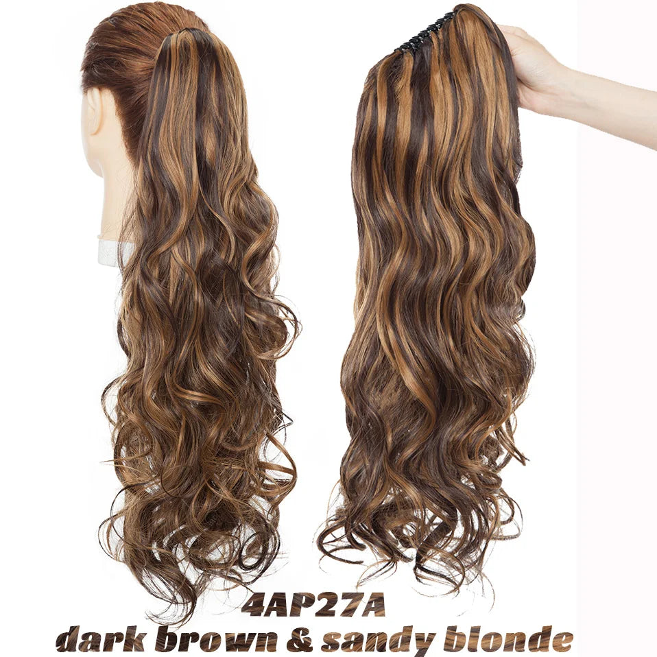 Benehair Synthetic 24inch Long Wavy Claw On Ponytail