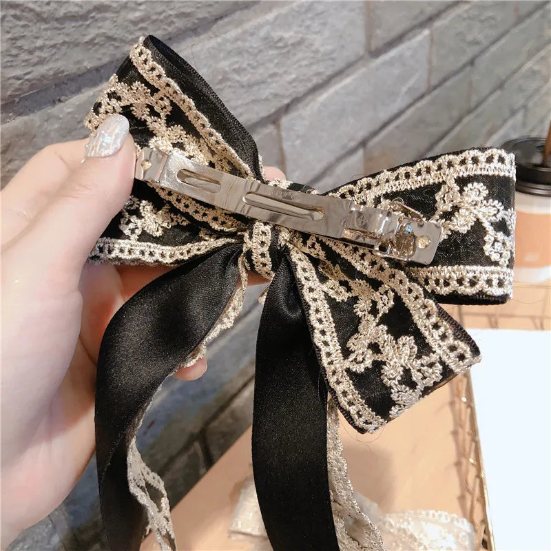 Korean Fabric Big Bow Spring Clip Lady Lace