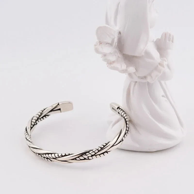 ANENJERY Silver Color Woven Twist Bracelet Bangle For