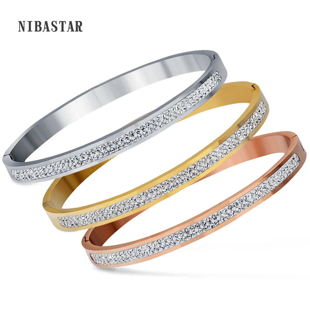 Two Row crystal rhinestone pave stainless steel Open