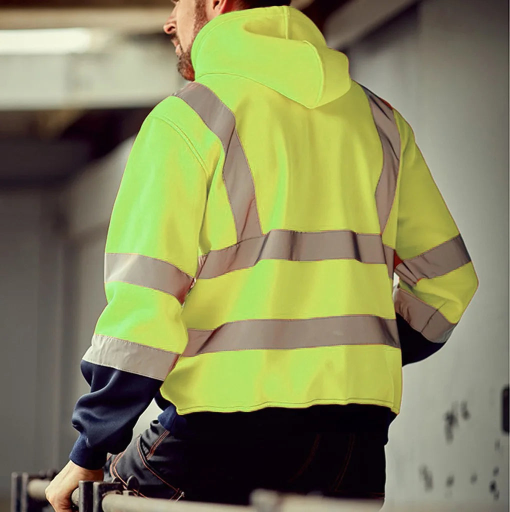Men Reflective Strip Hoodie Sweatshirt Long Sleeve Fitting