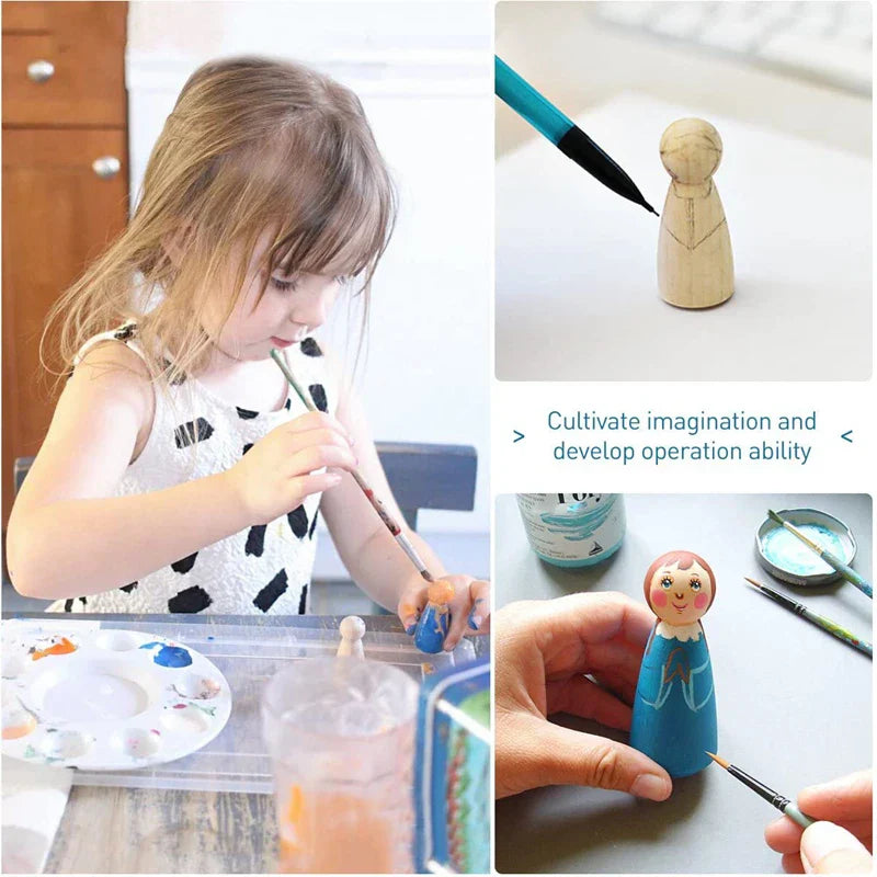 Wooden Doll Peg Baby Teether DIY Color Painting
