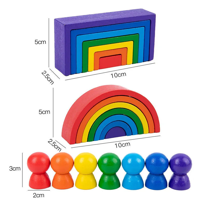 Wooden Rainbow Block Wood Stacking Toys Grimms Rainbow