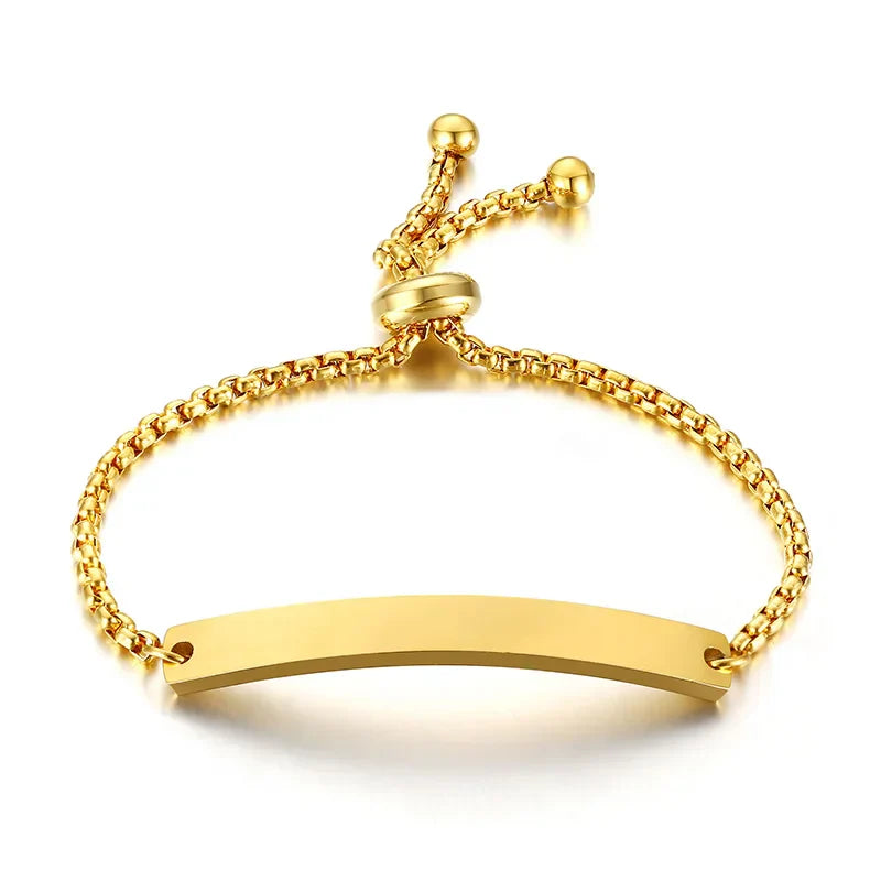 Personalize Baby Name Bracelet Figaro Chain Smooth Bangle