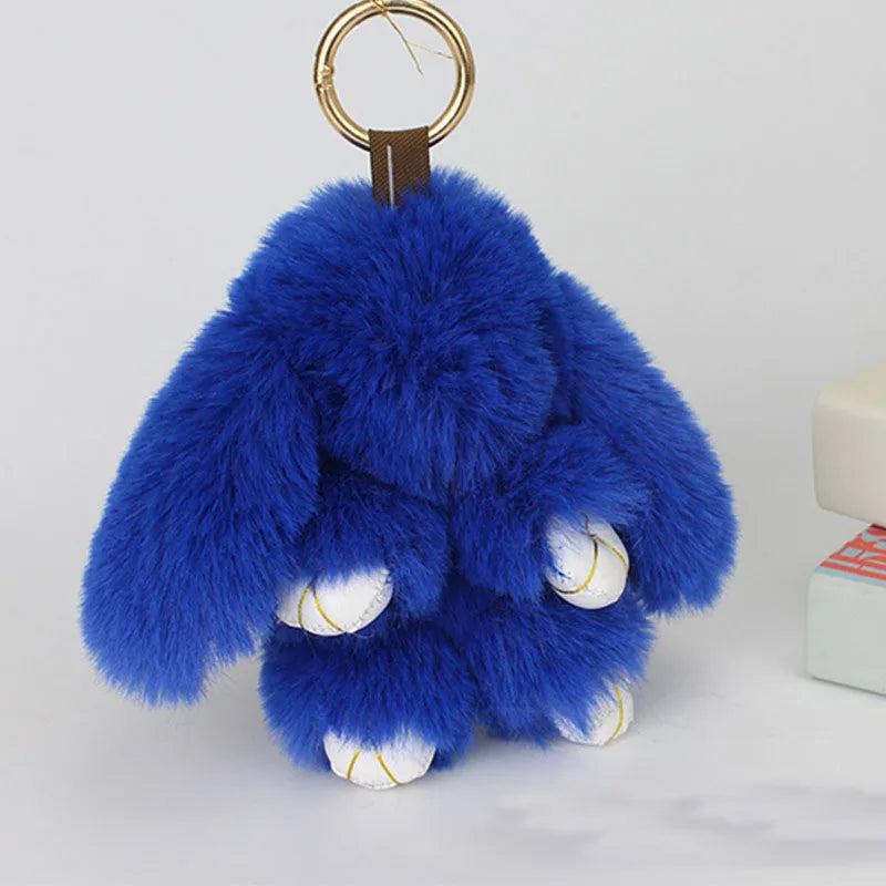 Cute Plush Bunny Keychain Women Fur Pom Pom
