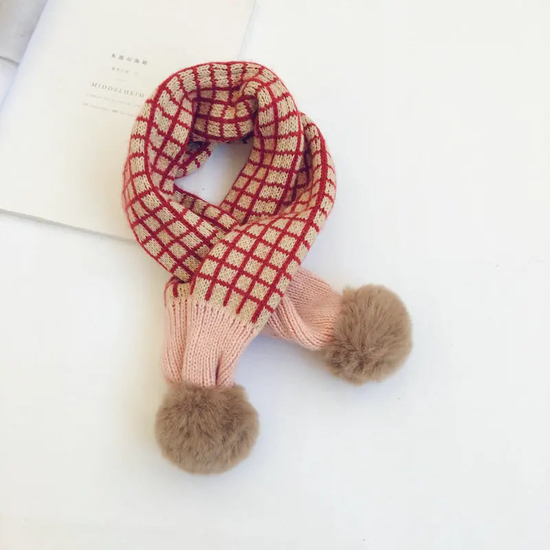 New Winter Children Plaid Knitted Scarves Korean Style