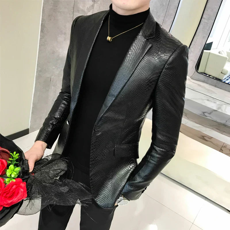 Men Suit Black Slim Fit Blazer Hombre PU