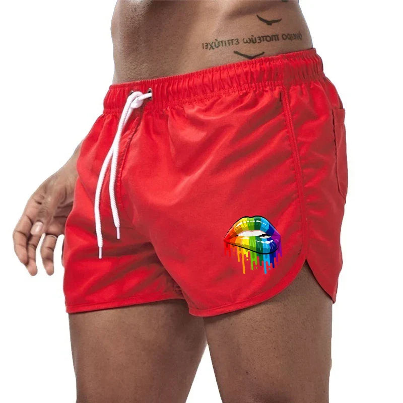 Summer Men's Shorts Lip Printing Sport Casual Fitness