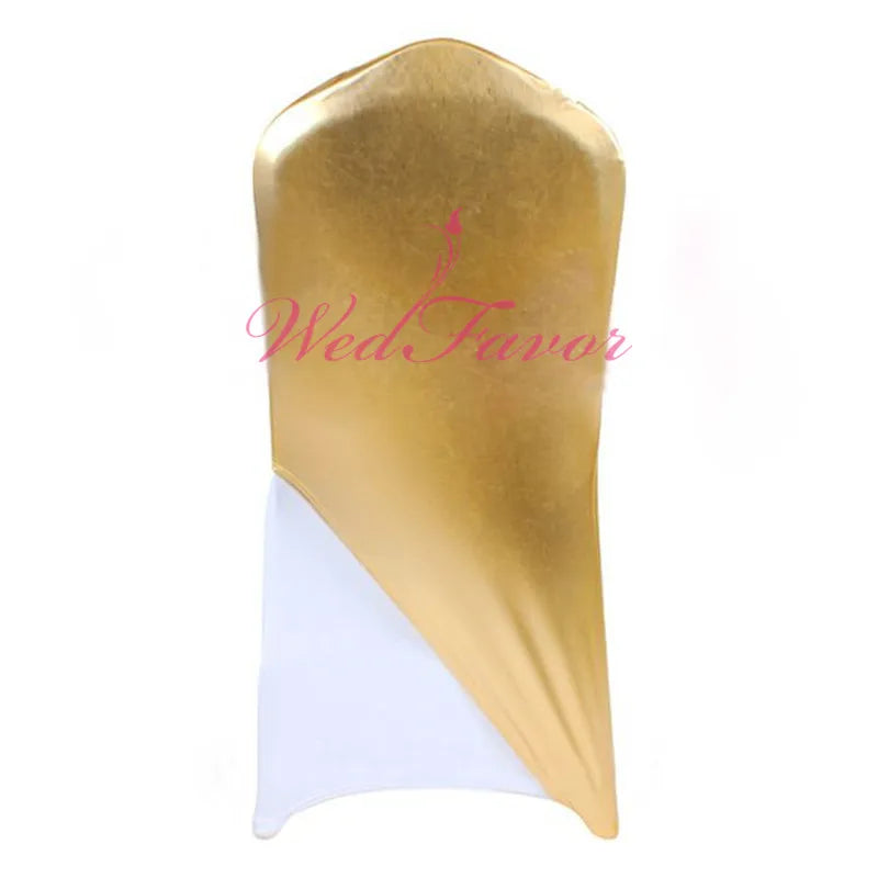 50pcs/100pcs Metallic Gold Spandex Stretch Chair Caps Elastic