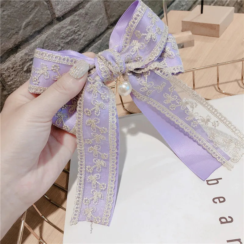 Korean Fabric Big Bow Spring Clip Lady Lace