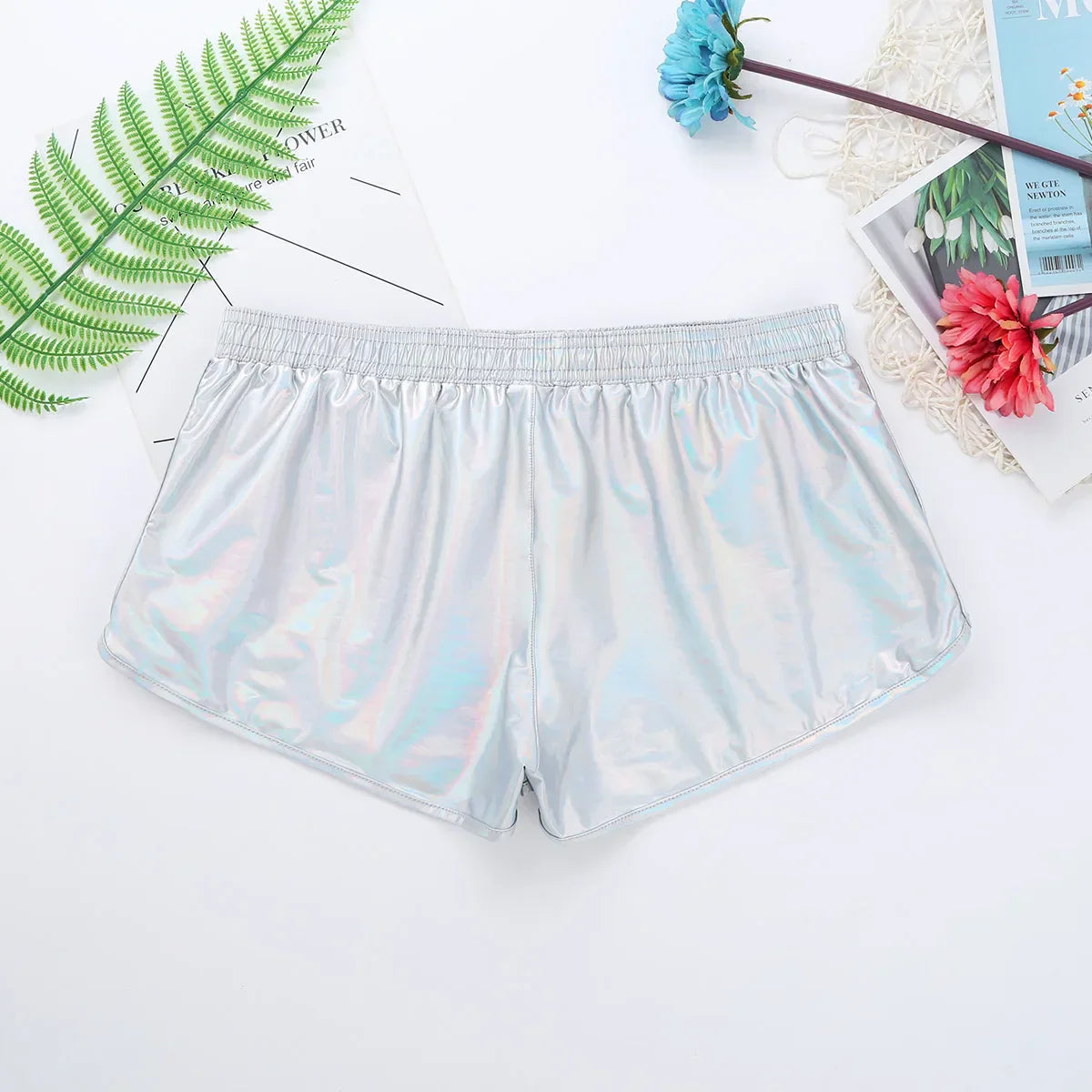 Mens Holographic Shiny Metallic Boxer Briefs Casual Loose