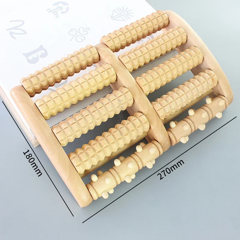 Wooden Foot Massage Roller Big Five-row Wooden Foot