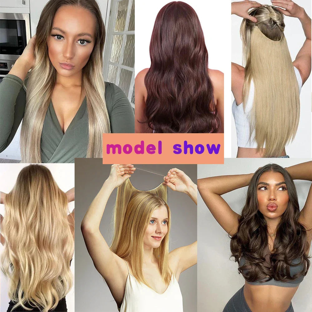 MERISIHAIR Synthetic No Clip Invisible Wire Hair Extensions