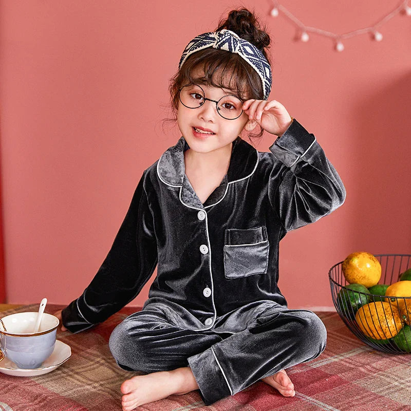 Autumn Winter Children Velour Pajamas Set Teen Warm