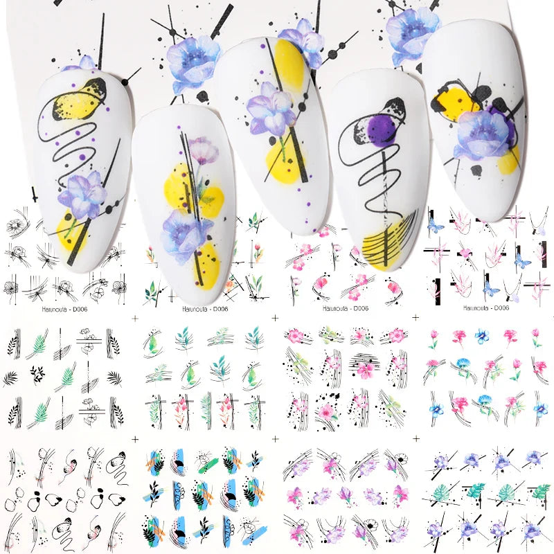 12 Designs Nail Stickers Set Mixed Floral Geometric