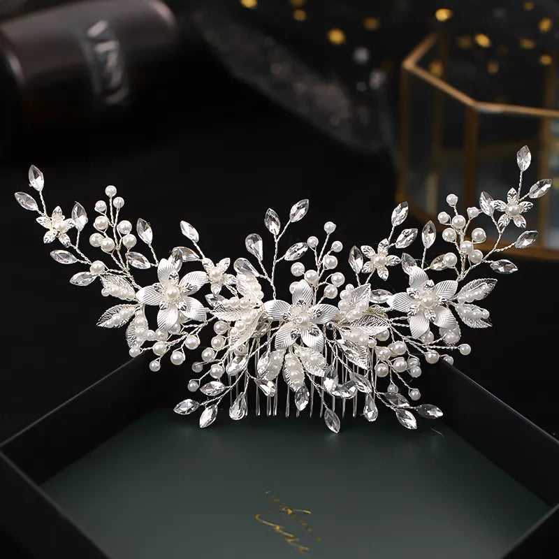 Silver Color Flower Hair Comb Clip Girls Handmade