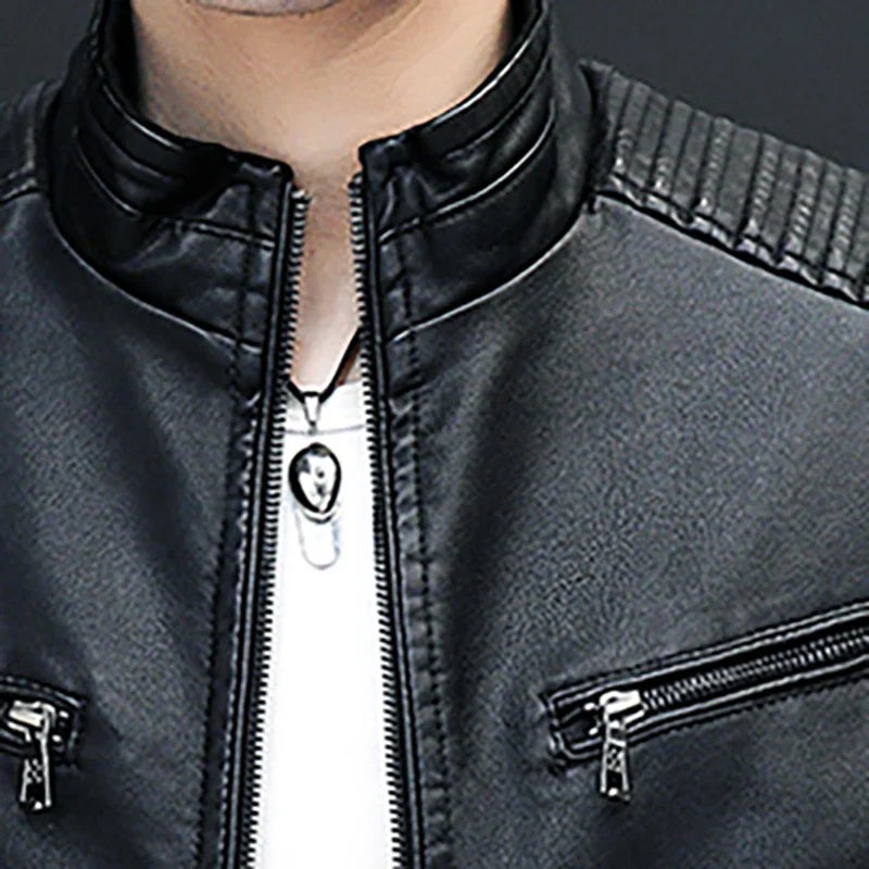 Men Leather Suit Jacket Men Slim Fit Short