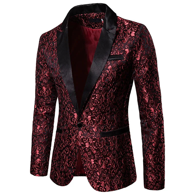 Men's Floral Party Dress Suit Stylish Dinner Jacket