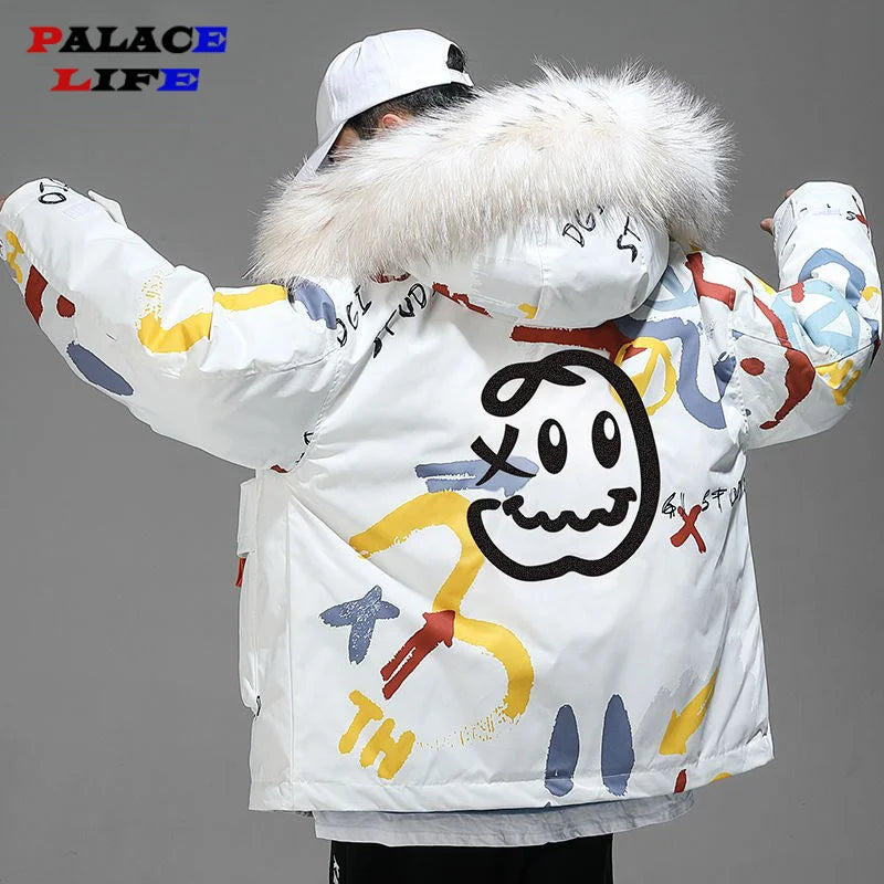 Hipster Winter Down Jacket Men Cartoon Little Devil