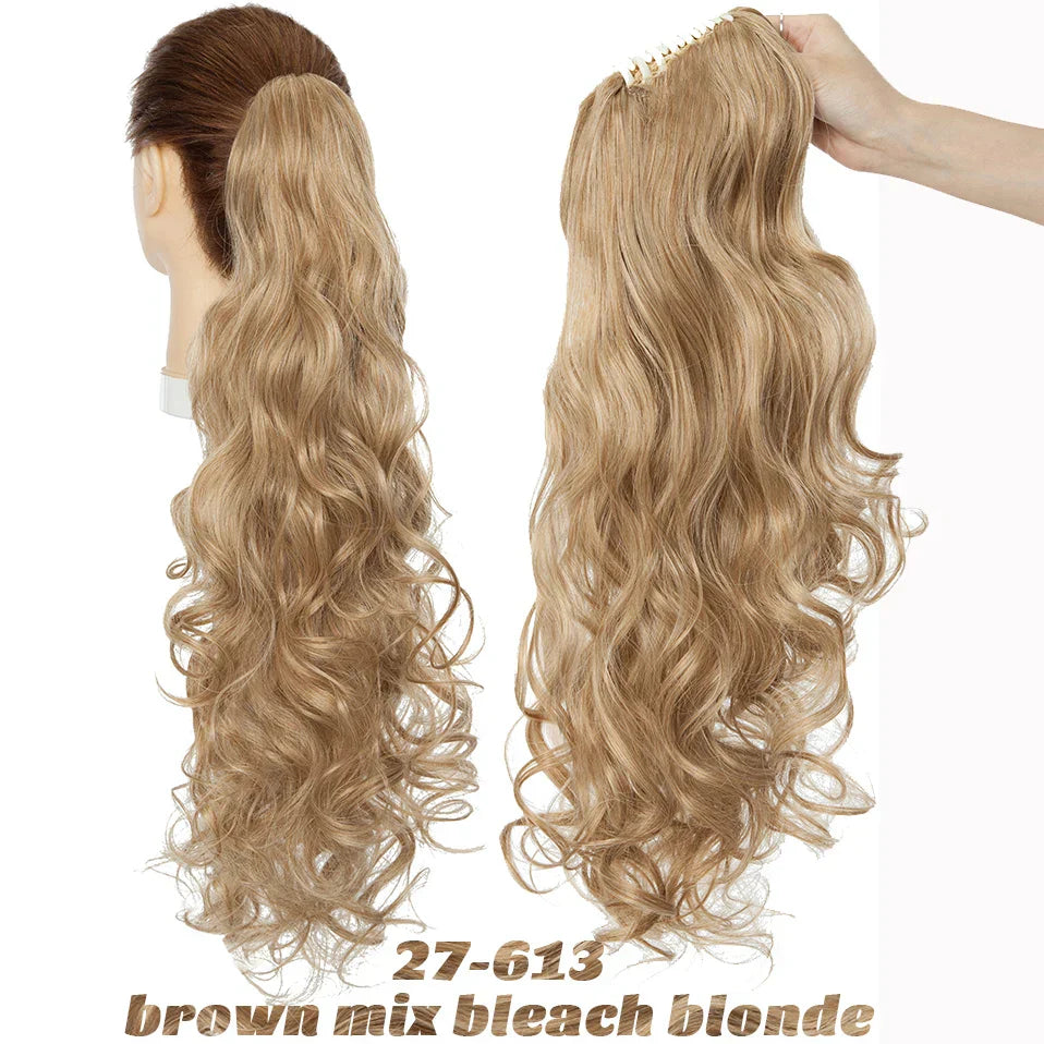 Benehair Synthetic 24inch Long Wavy Claw On Ponytail