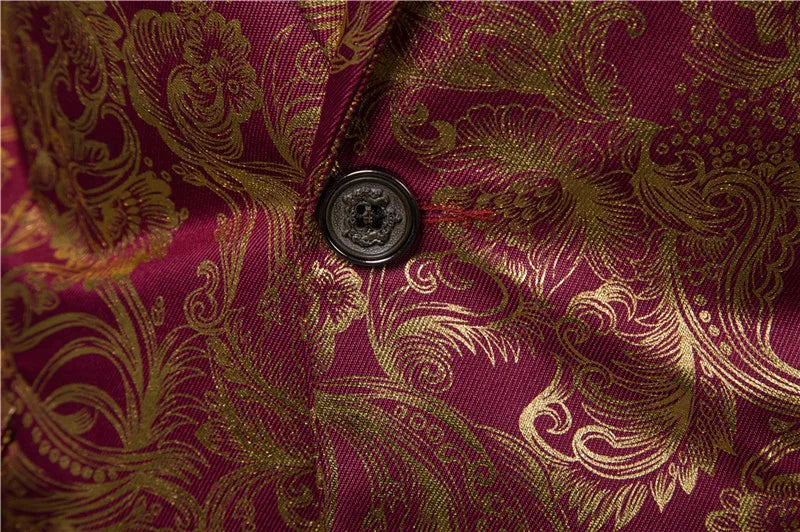 Men's Golden Floral Blazers Business Casual Suit Wedding