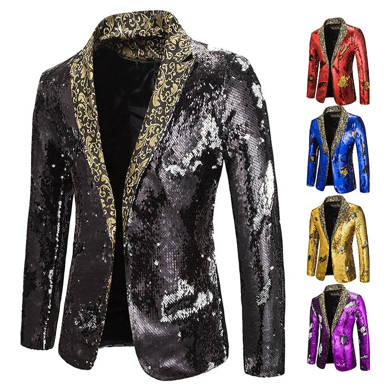 Men Blazer Shiny Sequin Shawl Collar suit Men