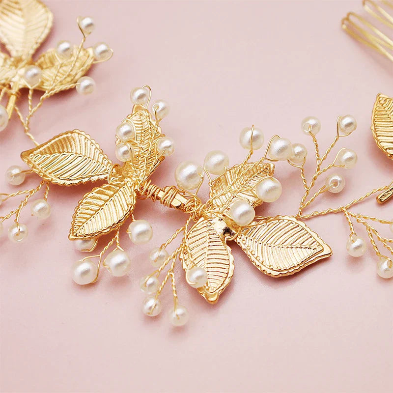 QYY Newest Gold Color Leaves Wedding Hair Comb